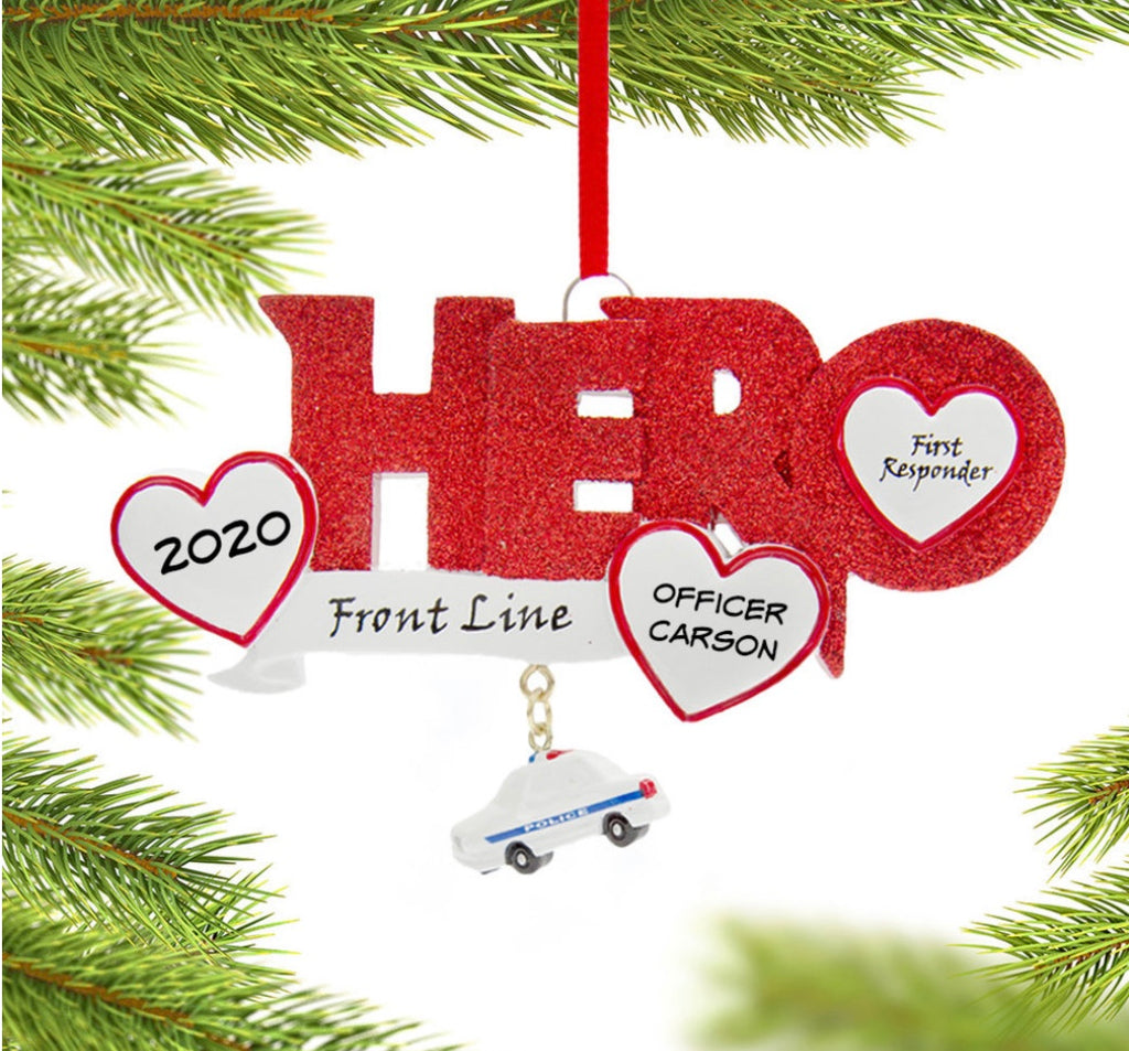 PERSONALIZED POLICE HERO ORNAMENT