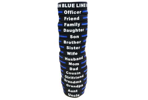 3 Pack of Thin Blue Line Blue Lives Matter Adult 8 Inch Elastic Silicone Rubber  Bracelets (